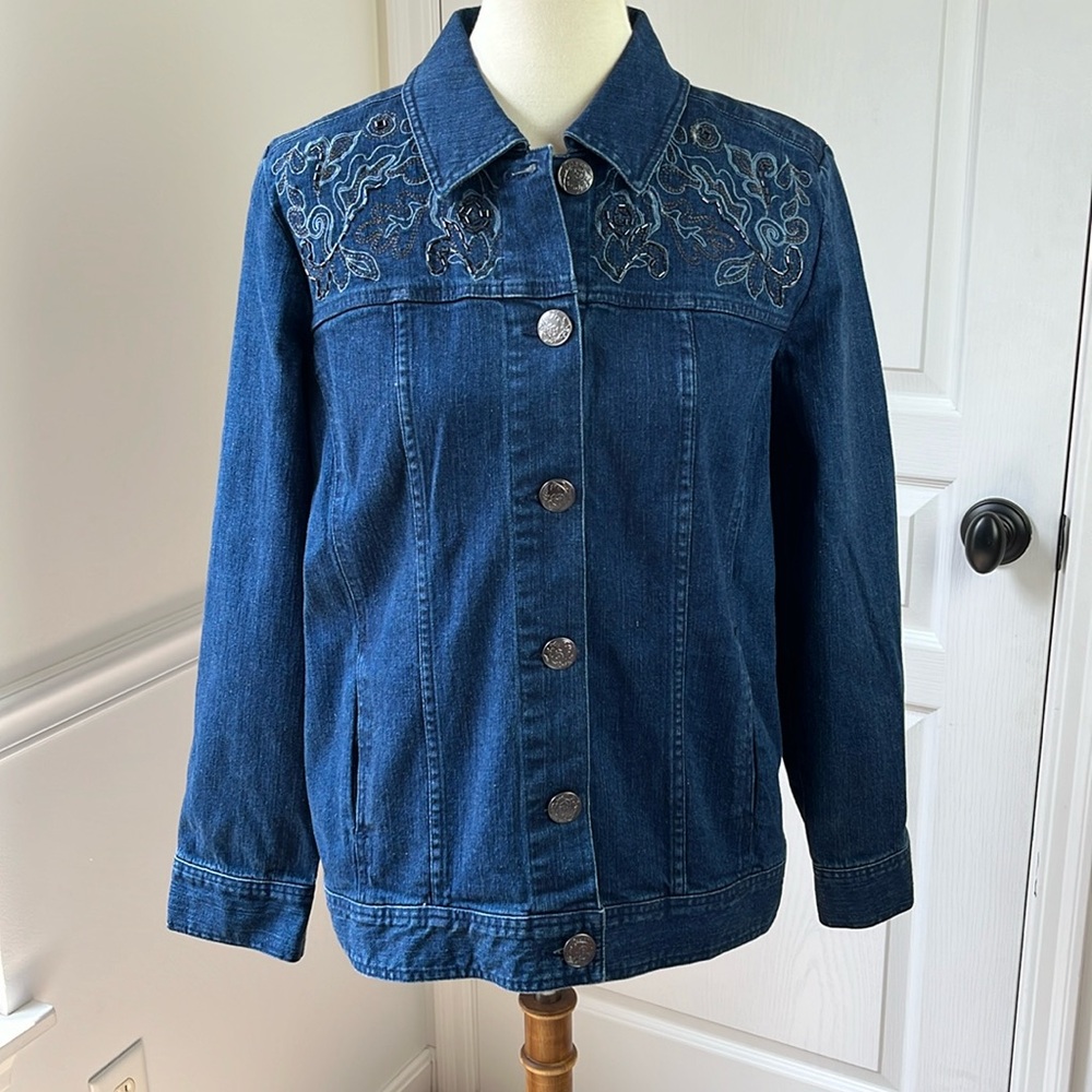 Denim & Co Jean Jacket with Embroidery and Beaded details